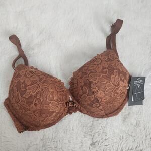 NWT Frederick's of Hollywood Jessica Push-Up Bra 32DD | Brown Lace Convertible